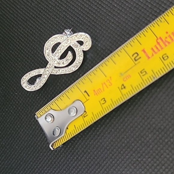 VINTAGE Rhinestone Treble Clef Music Note Brooch - Picture 9 of 12